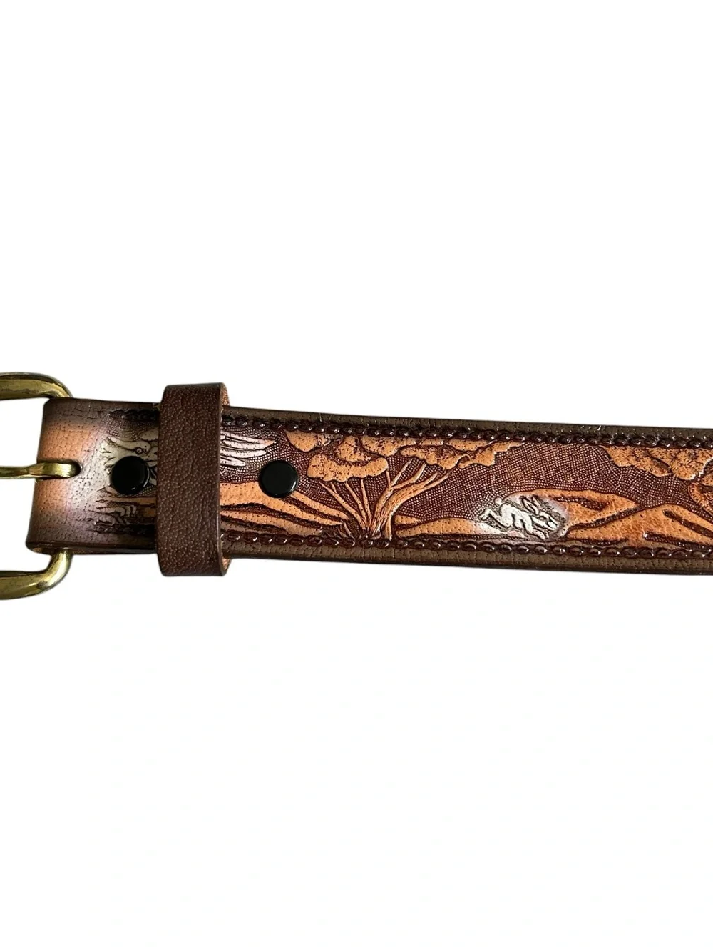 Vintage Tooled Leather Eagle & Floral Belt Brown Americana Cowboy Western Rodeo